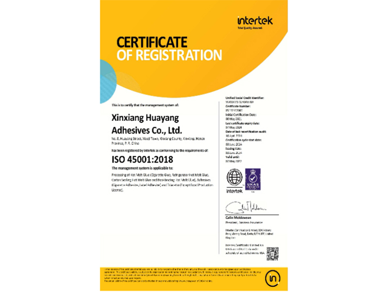 ISO 45001 管理体系认证注册证书（英文版）