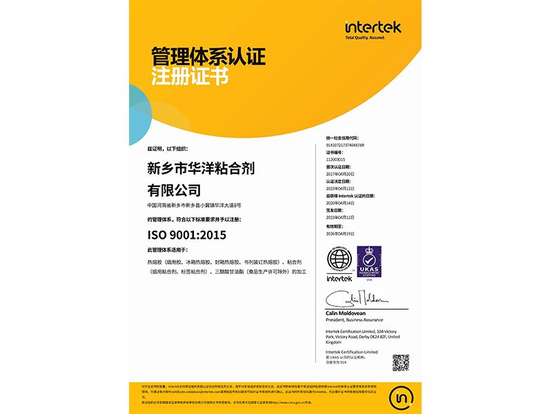 质量体系证书IOS9001